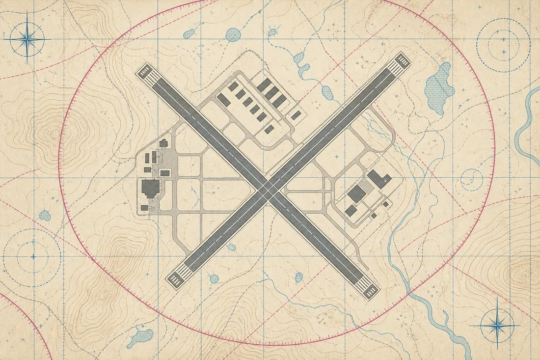 Airport runway diagram drawn as an aeronautical chart